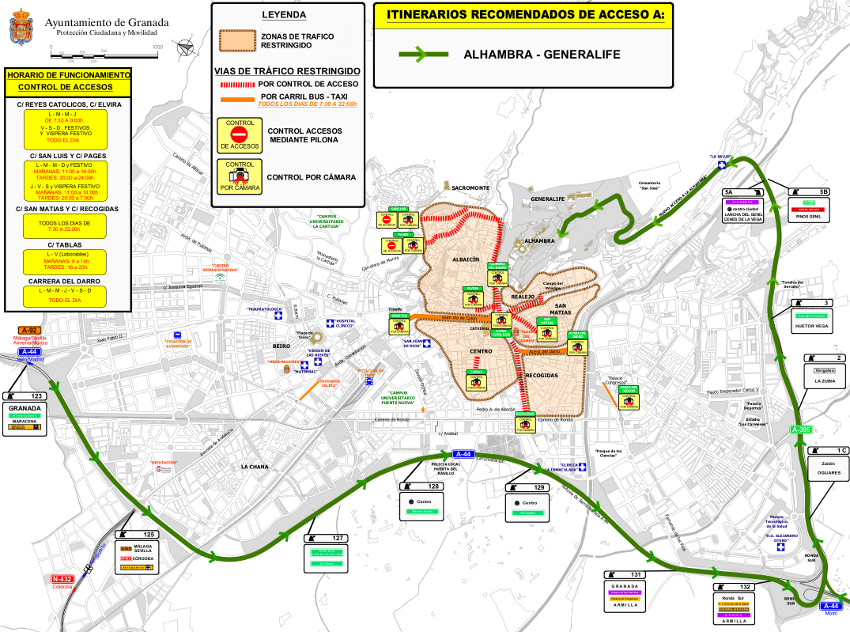 Plano de acceso a la Alhambra