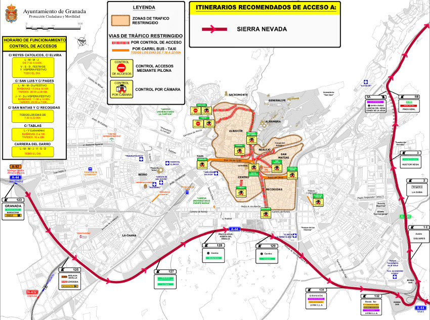 Plano de acceso a Sierra Nevada