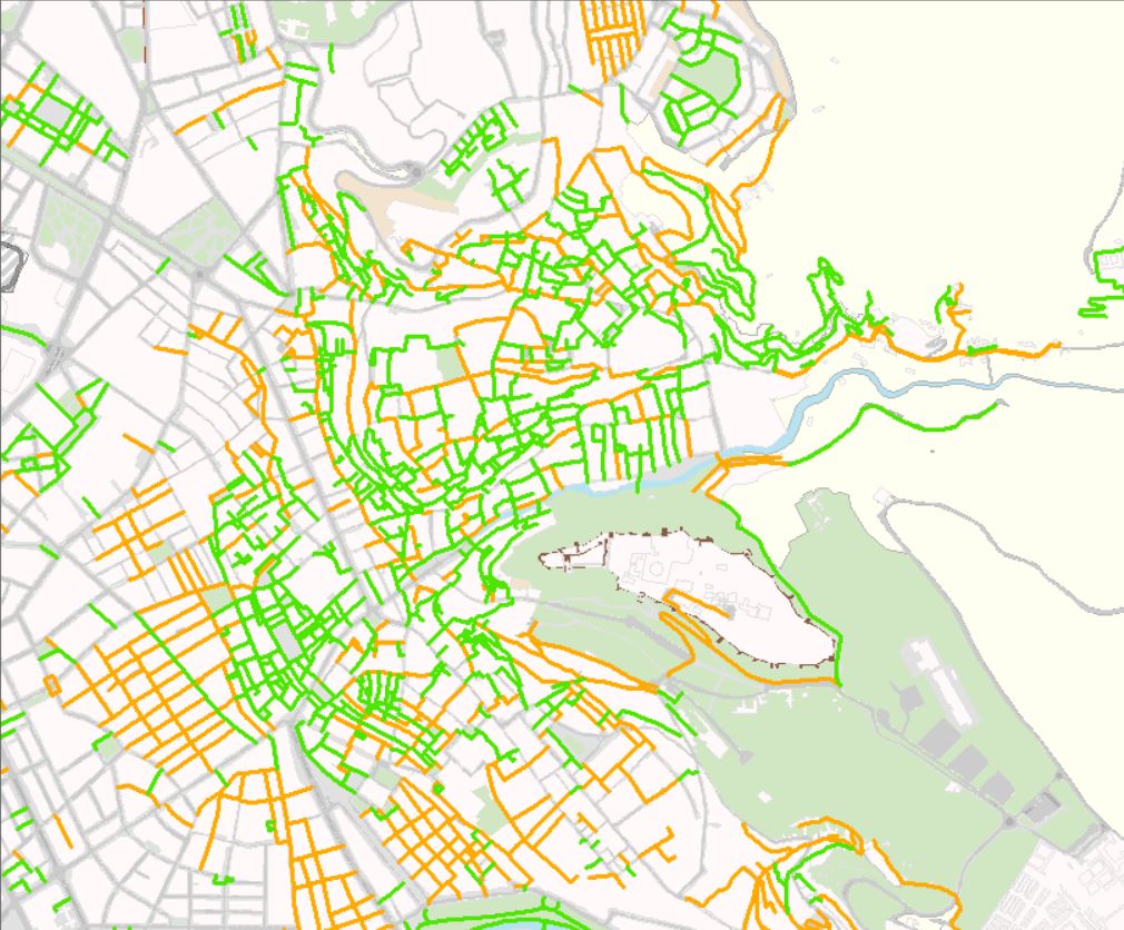 ejemplo de captura de pantalla de tramos de coexistencia y peatonales de Granada