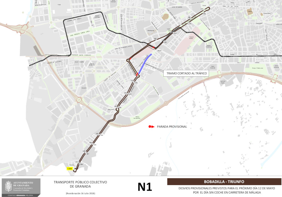 bus line N1 detour granada sunday car free day chana