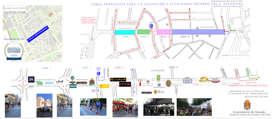 Plano actividades dia sin coche granada calle recogidas 24 de abril de 2022