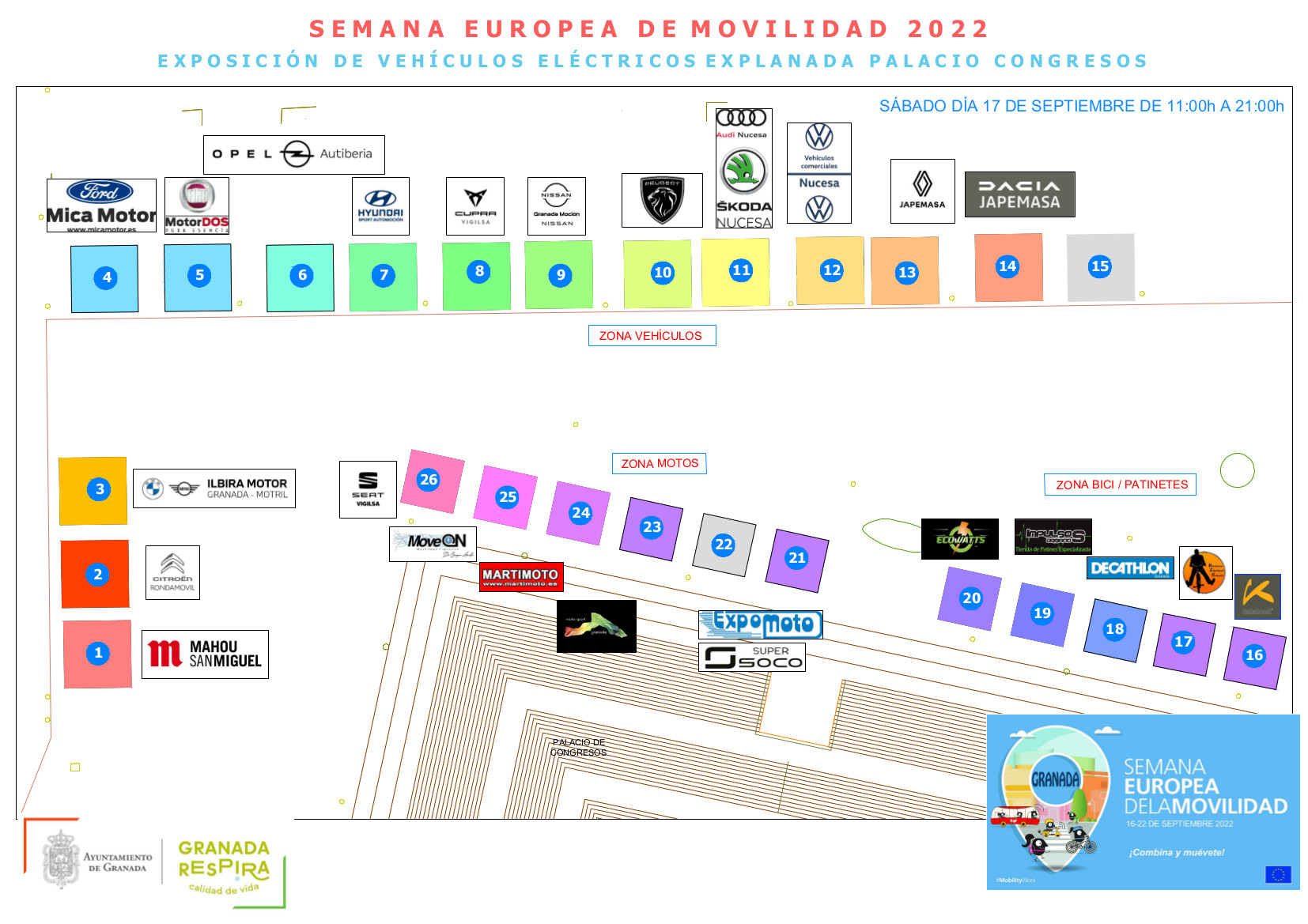 Plano exposición vehículos electricos en explanada del palacio de congresos SEM2022